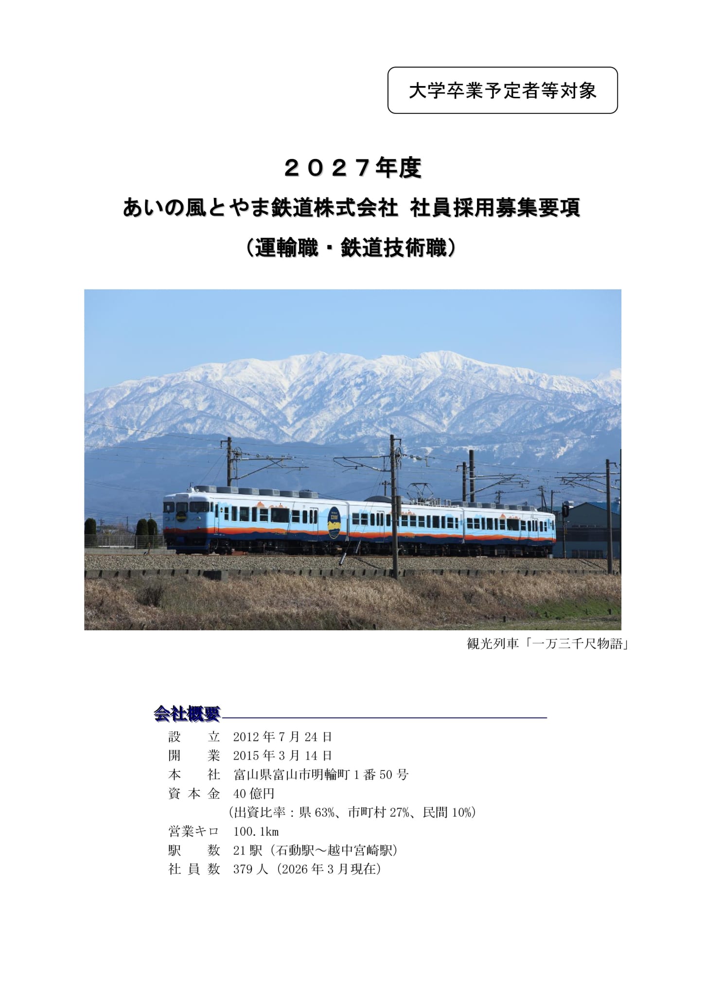 募集要項（運輸職・鉄道技術職）